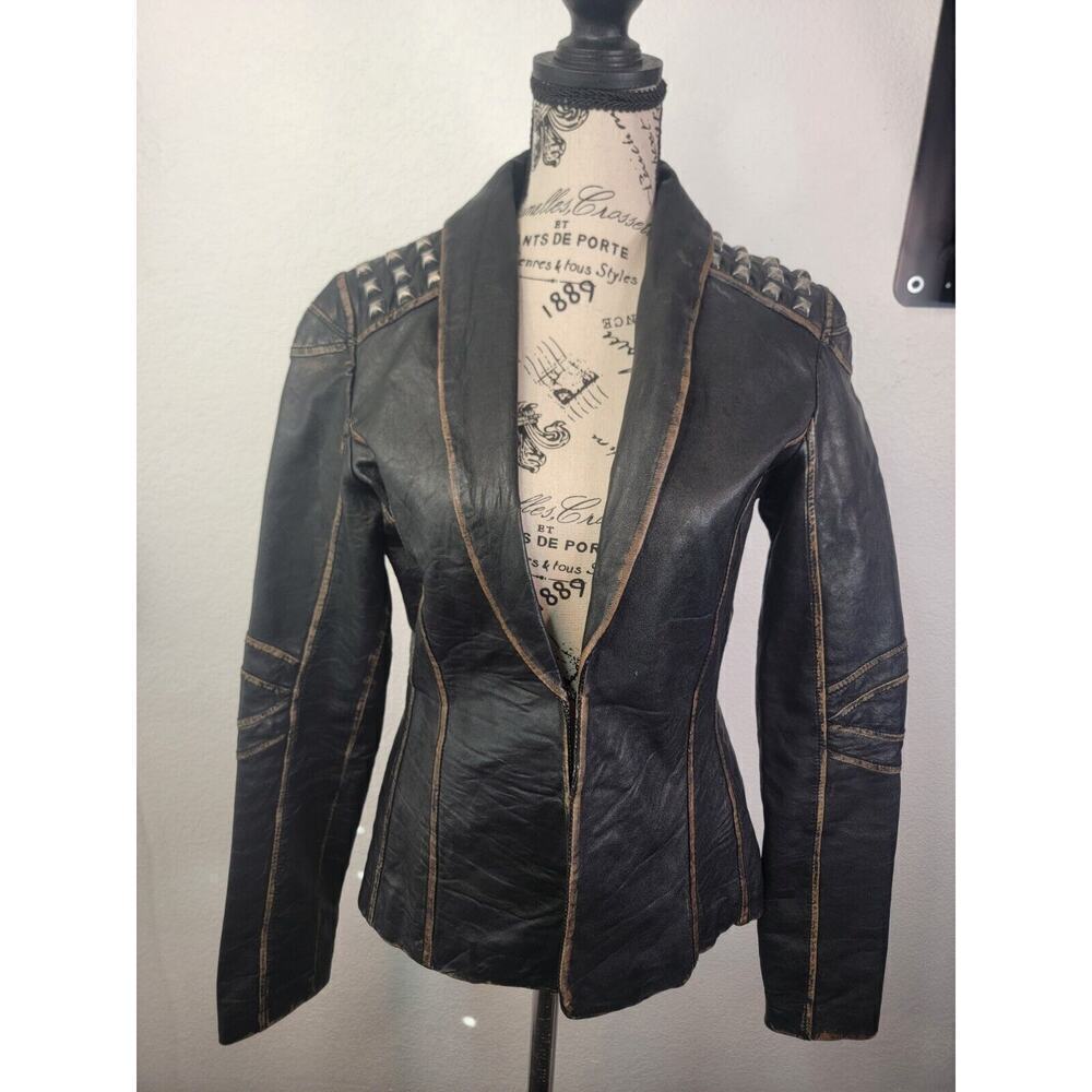 AFFLICTION Black Premium Leather Jacket M Studded Indie Sleaze ASO Lzzy Hale